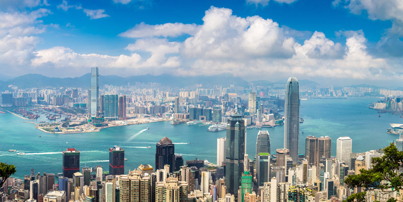 An aerial view of the skyline of Hong Kong
