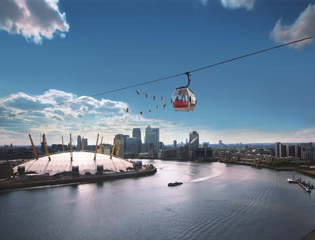 Aerial view of cable cars at ExCel London