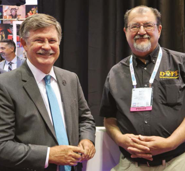 John Wood (left), chairman and CEO of Sally Corporation, and Rick Davis, founder of the Dark Attraction & Funhouse Enthusiasts group