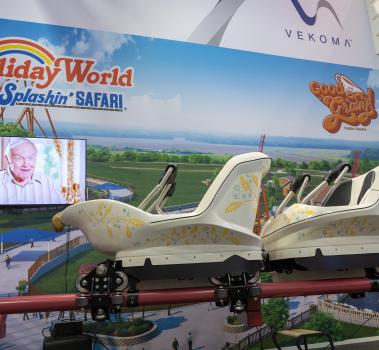 Good Gravy! roller coaster train from Holiday World and Vekoma at IAAPA Expo 2023