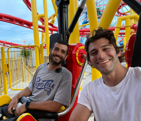 Vourderis Brothers on new roller coaster at Deno's Wonder Wheel Park 