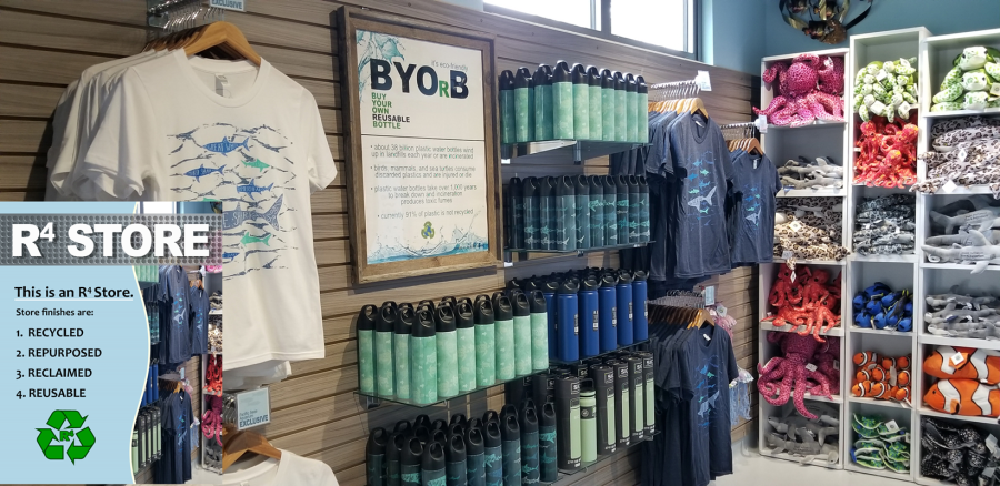 Wildlife Trading Co.’s locations sell reusable bottles and feature signage nearby presenting facts on recycling and plastic use. (Credit: Wildlife Trading Co.)