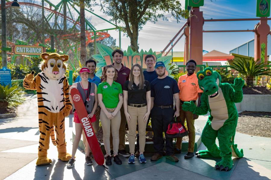 Group photo of employees at Herschend's Wild Adventures theme park in Valdosta, Georgia, USA
