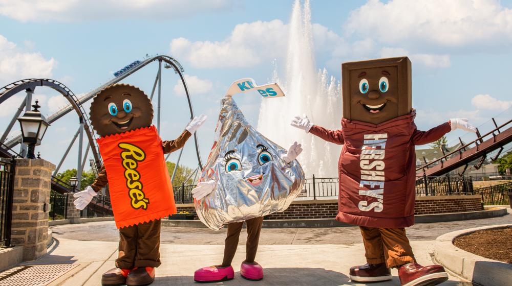 Hersheypark characters entertain guests at the park.