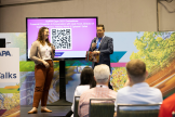 Leah Koch at EDUTalk Stage with Scott Fais for IAAPA Expo